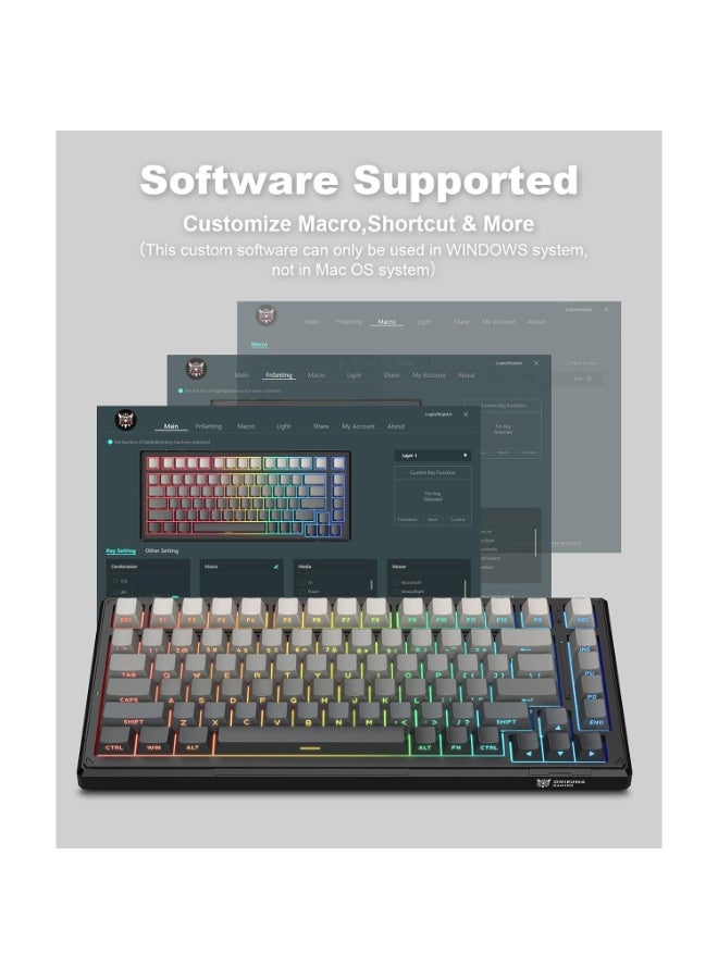 onikuma G83 Tri-Mode Wireless, Bluetooth & Wired RGB Gaming Mechanical Keyboards ,8000mAh - 75% Hot Swappable Custom Keyboard Pre-lubed Reaper Switches Side Printed PBT Keycaps (Black Gray) - Image 4